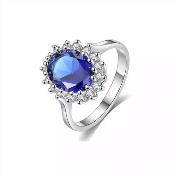 New Women’s 925 Silver Luxury Royal Blue Sapphire Ring - Picture 5 of 8